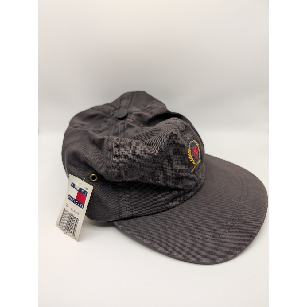 Tommy Hilfiger Hat Mens OS Grey NEW Crest Logo Leather Strap Vintage Dad Cap